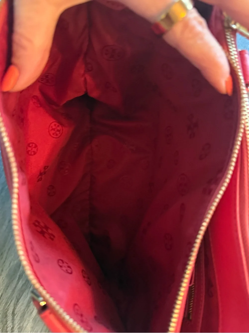 Tory Burch Bright Red Leather Satchel with Gold Hardware